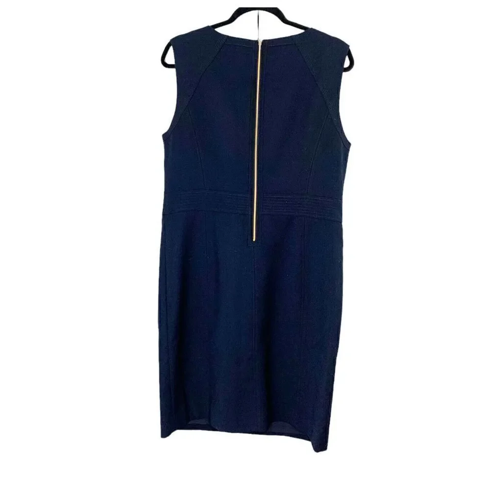 Tory Burch Women’s Wool Blend Evelina Sheath Dress size 14 Navy Blue Gold Detail